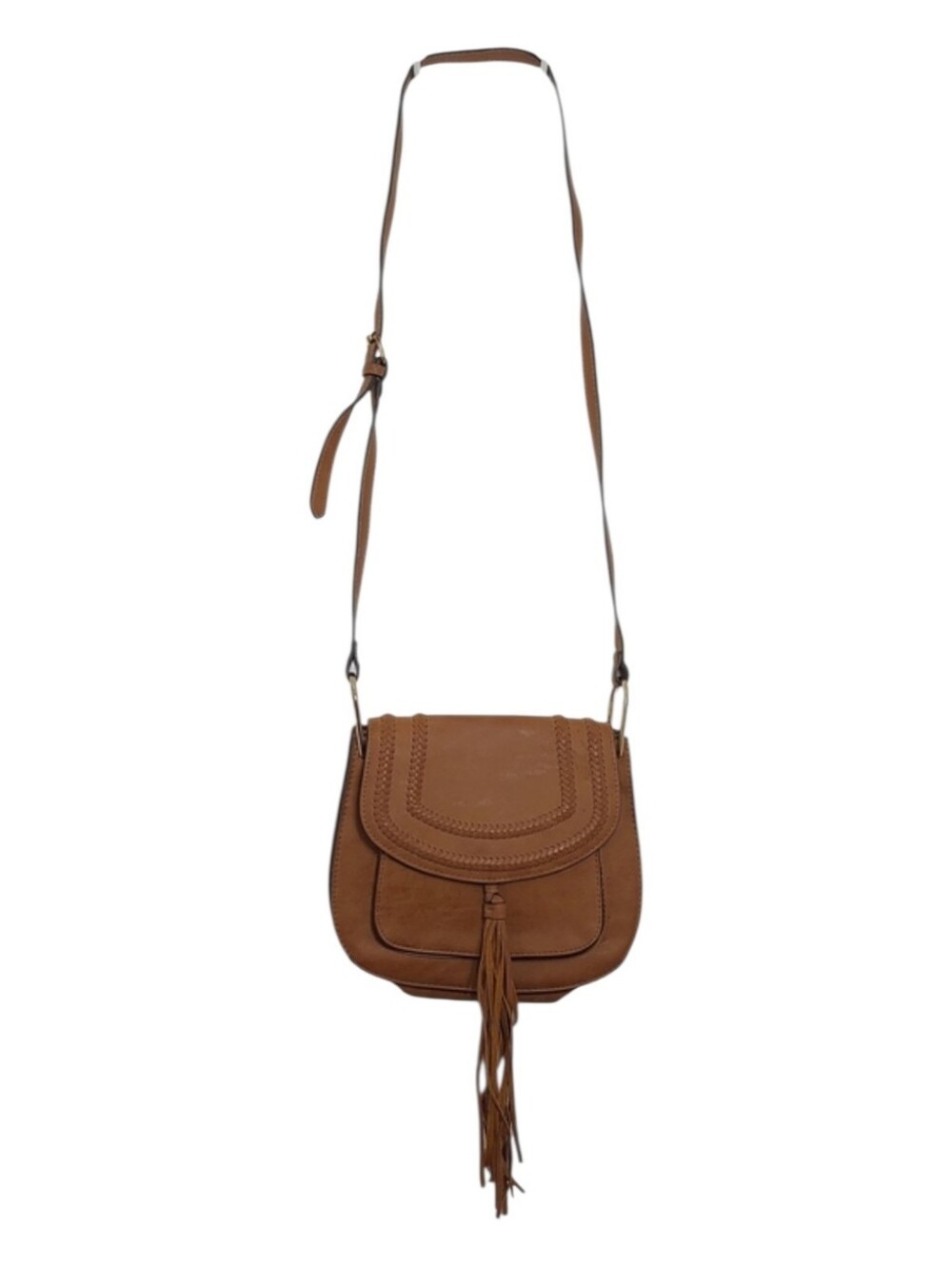 Franco Sarto Crossbody Bag Cognac Tan Saddle Western Style Fringe Rex